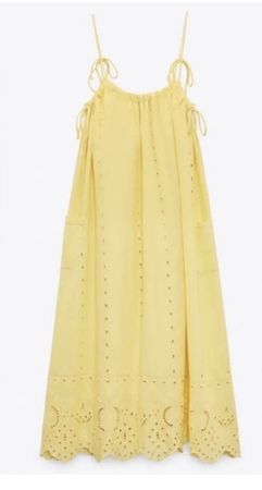 Zara Lemon Yellow Eyelet cotton Dress, size L