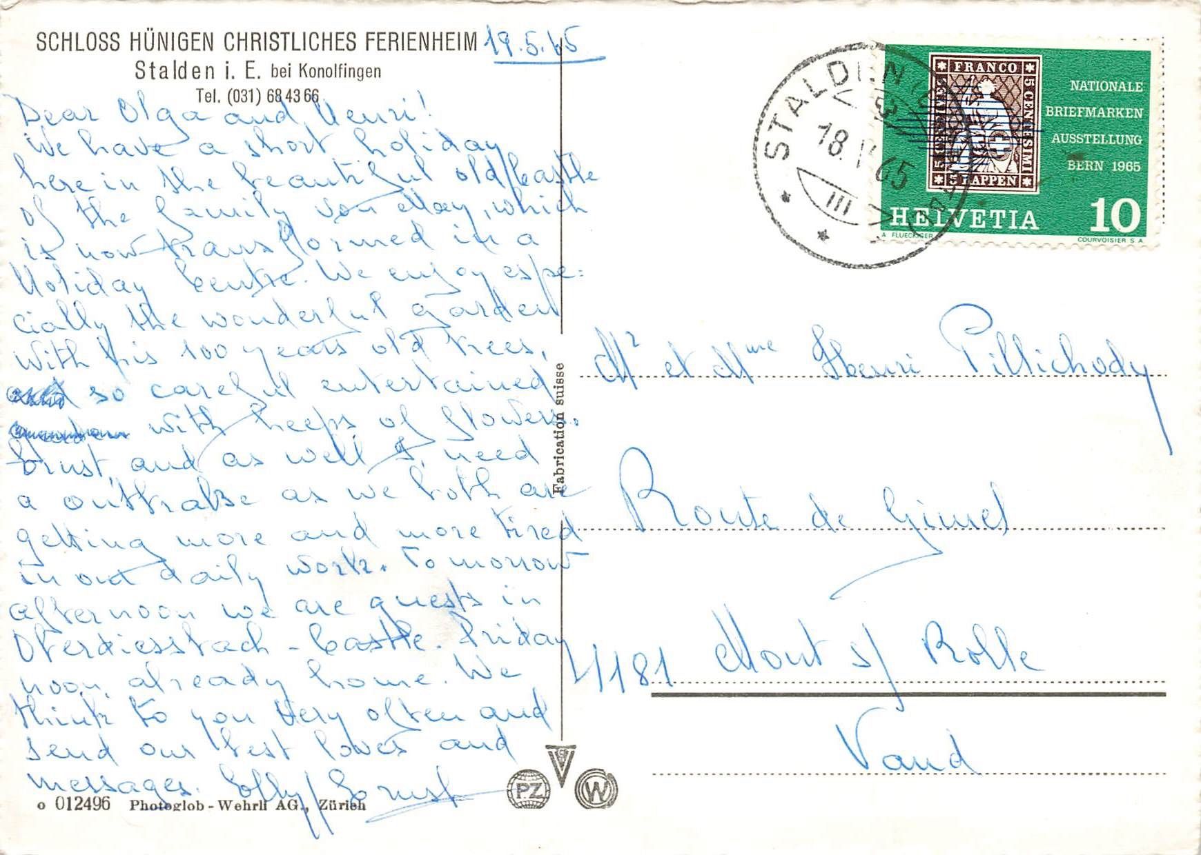 Cartoline postali: Schloss hunigen stalden G – Usato da Biasca venduto da Blenio71 1