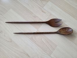 Salatbesteck aus Holz, Vintage, spezielles Design