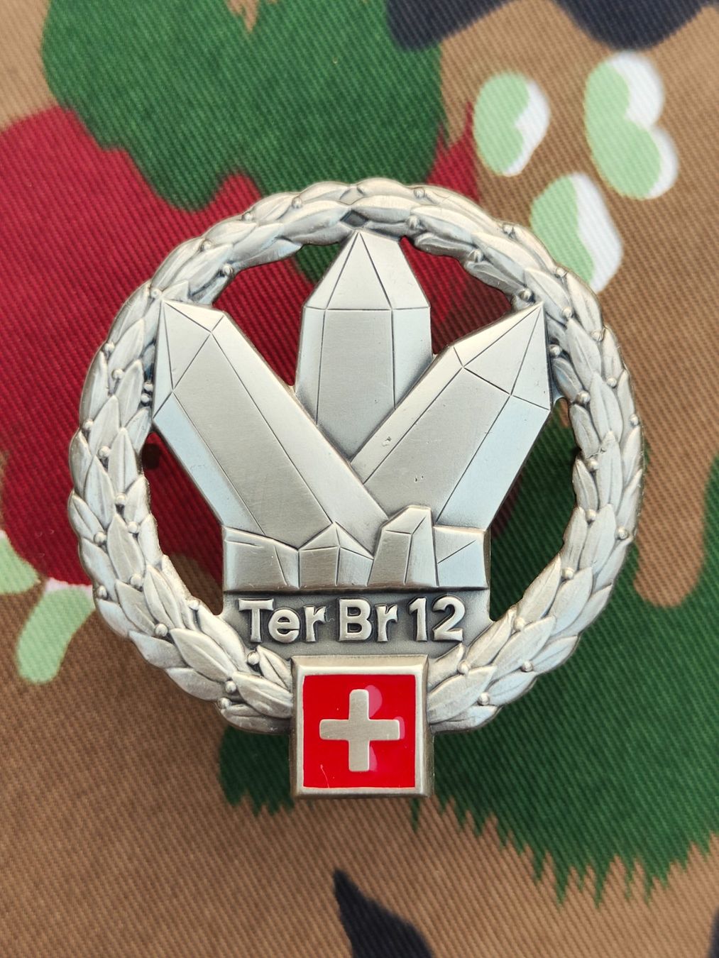 Plaketten & Abzeichen: Béretemblem Territorialbrigade 12, Variante 1, neuwertig – Gebraucht aus Bauma von SwissMilitaria