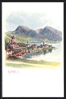 Spiez, Ortsansicht mit See und Gebirge