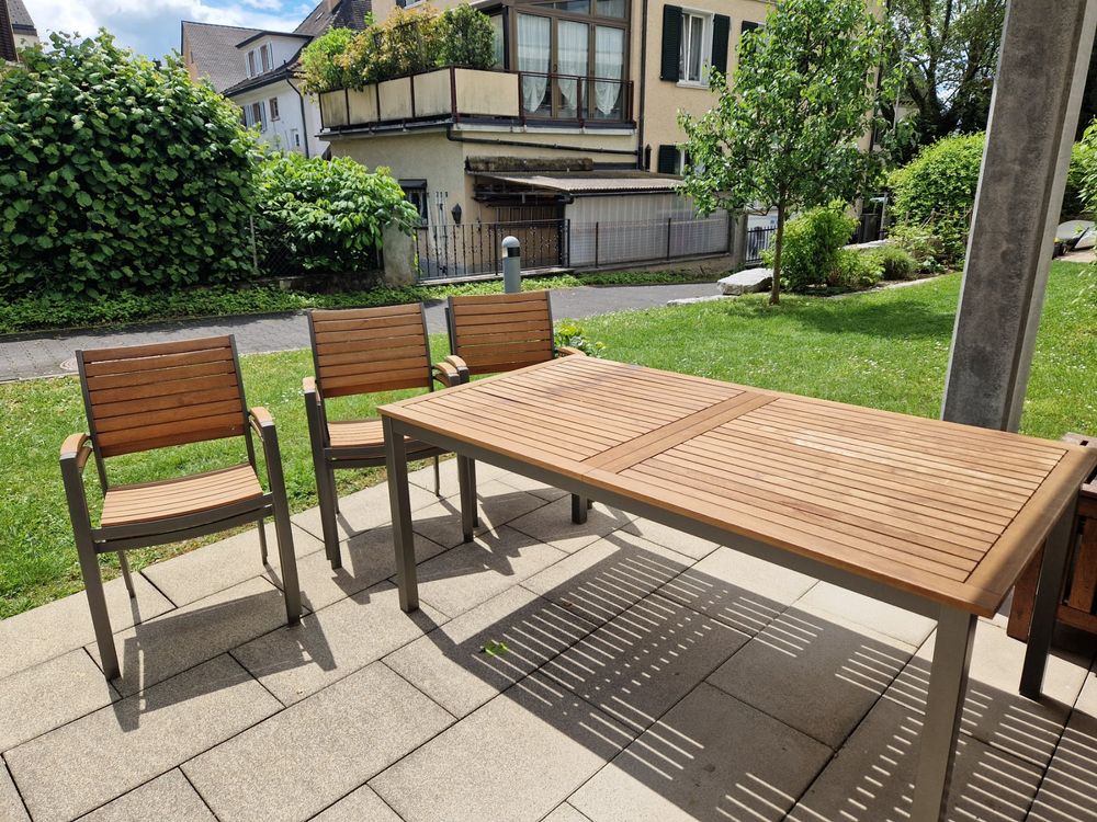GartenTischSet, holz, gebraucht, inkl.6 Stühle, ausziehbar Kaufen