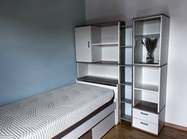 Bett mit Regal und LED-Beleuchtung, 90x100