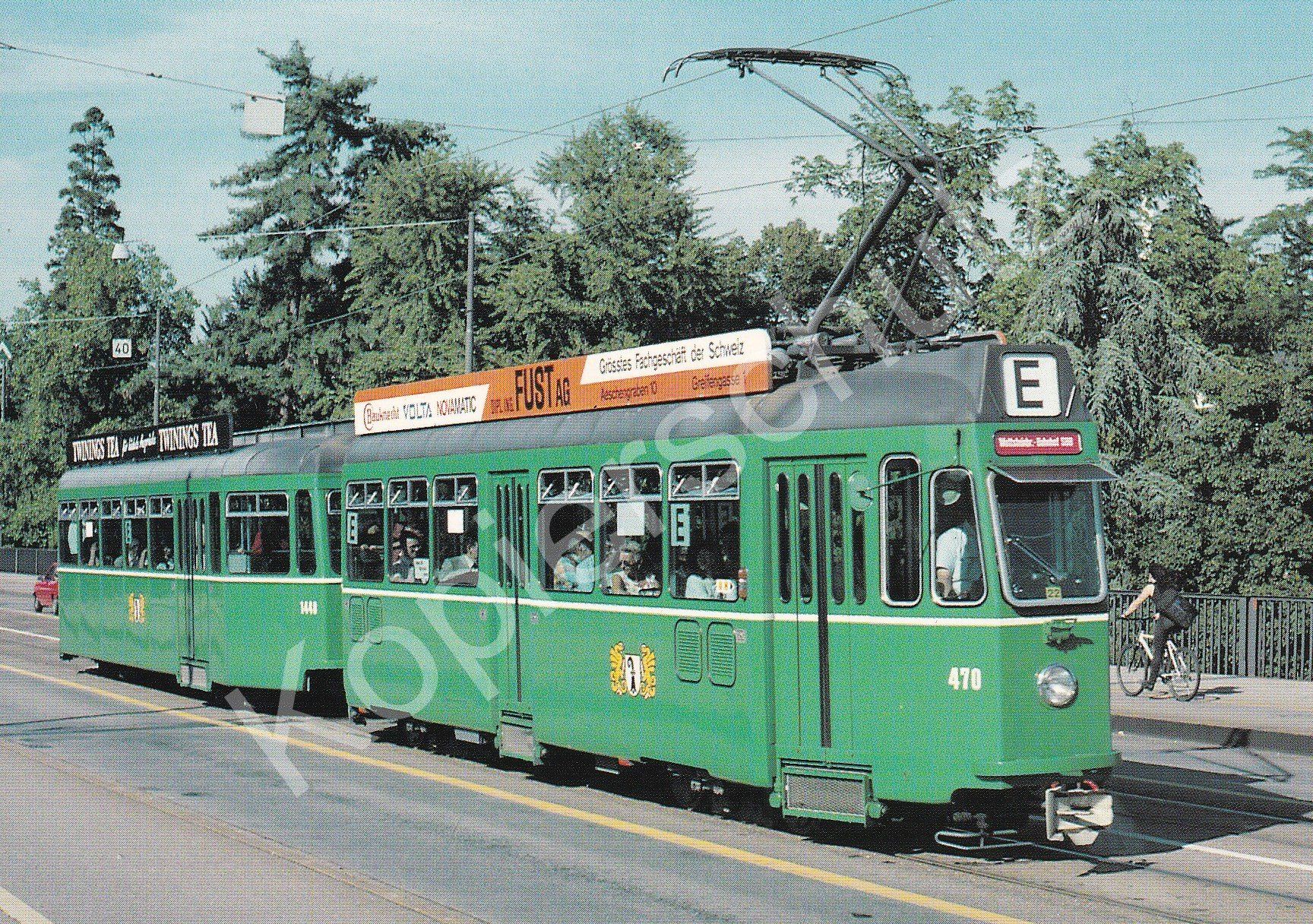 Cartoline postali: Strassenbahn Basel BVB Be 4/4 470 + B 1448 – Nuovo e nell'imballaggio originale da Ettingen venduto da Pantograph163
