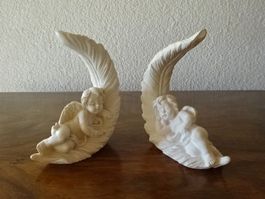 Grab Deko Weinhnachtsfiguren 2 Engel auf Federn, Gips