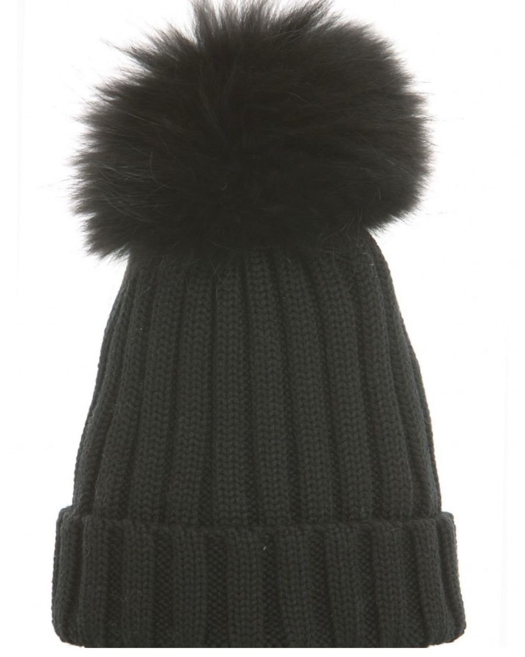 Hüte, Mützen & Caps: Schwarze Strickmütze mit Echtfellbommel, neuwertig – Neu (gemäss Beschreibung) aus Mörschwil von Nrohner