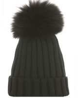 Schwarze Strickmütze mit Echtfellbommel, neuwertig
