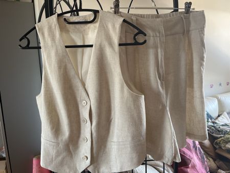 Ensemble gilet et short LASCANA beige lin taille 38