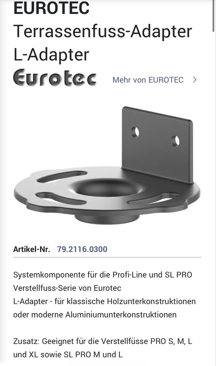 Supporti a parete: EUROTEC Terrassenfuss-Adapter L-Adapter – Nuovo (secondo la descrizione) da Sursee venduto da ramona0406 3