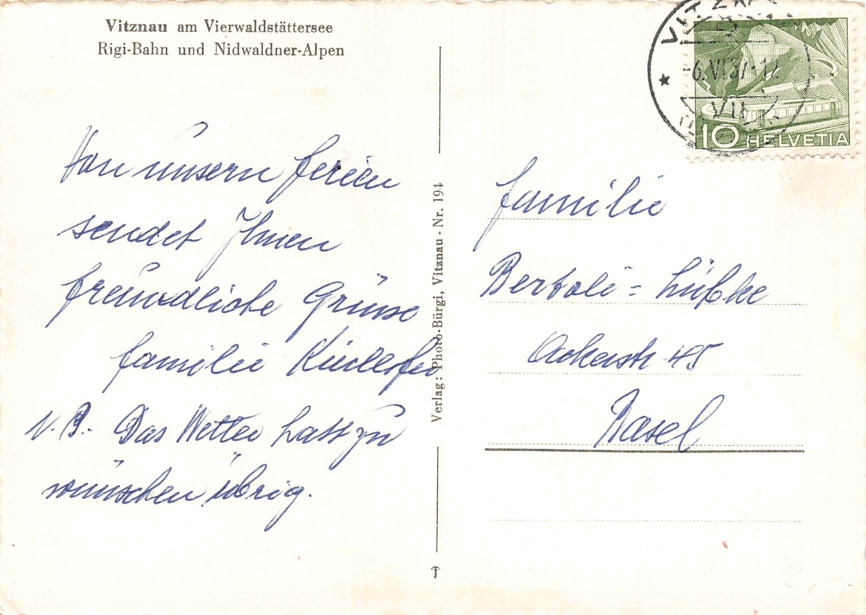 Cartoline postali: Kurort Vitznau rigi bahn (LU) G – Usato da Biasca venduto da Blenio71 1