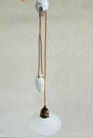Antike Porzellangewicht- Hängelampe & Opalglas 1910-1920 J.