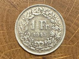Münze 1 Franken 1945 Schweiz Silber guter Zustand