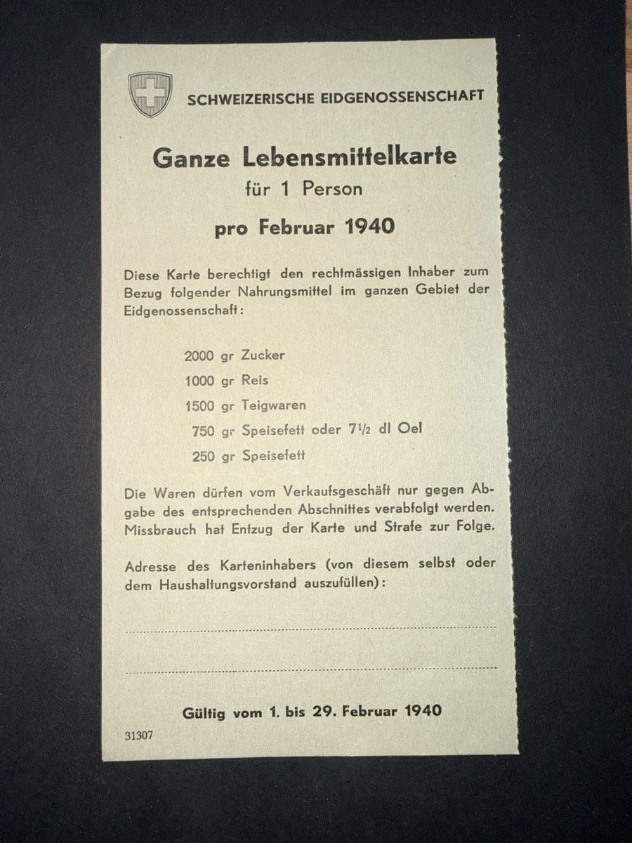 Altre raccolte & rarità: Rationierungskarte Lebensmittel 1940 – Usato da Grenchen venduto da Bastet007
