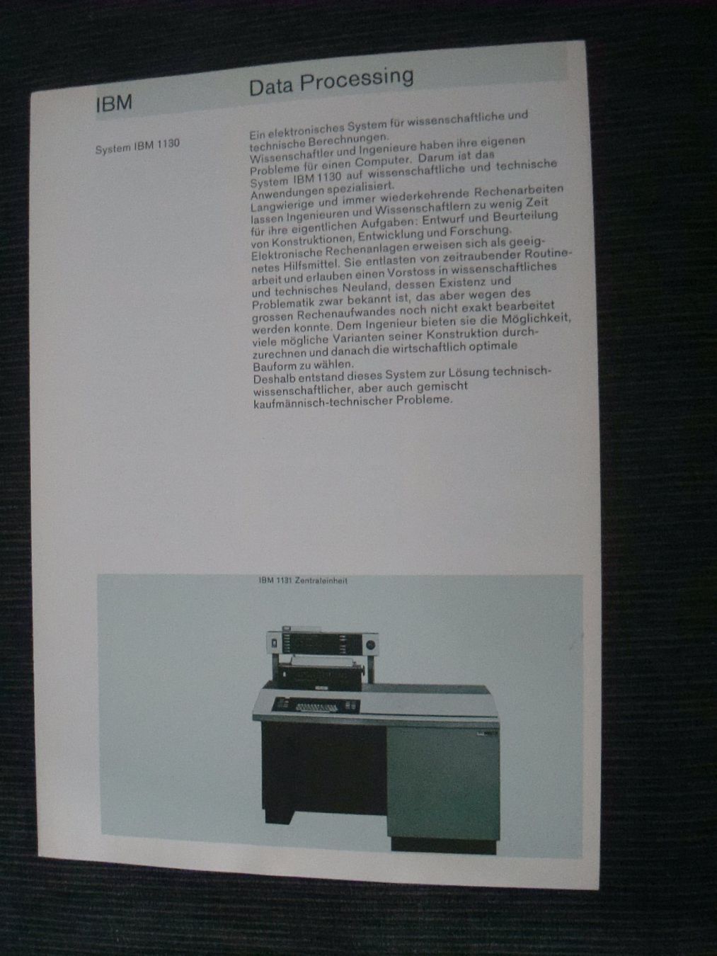 Documents: IBM Data Processing - System IBM 1130 - Prospektblatt – D'occasion à Neuenegg par flohcante