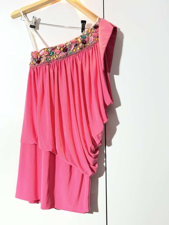 Jovani One-Shoulder Pink Party Dress, Size 4, Beaded 49