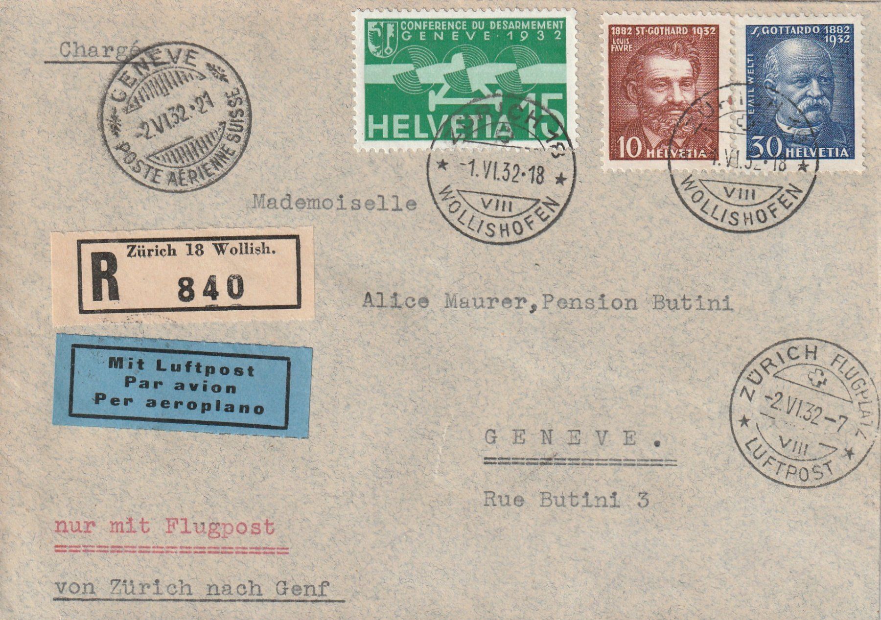 Tutti i francobolli: Flugpost Zürich - Genf 1932 – Usato da Rorschacherberg venduto da fratovi2