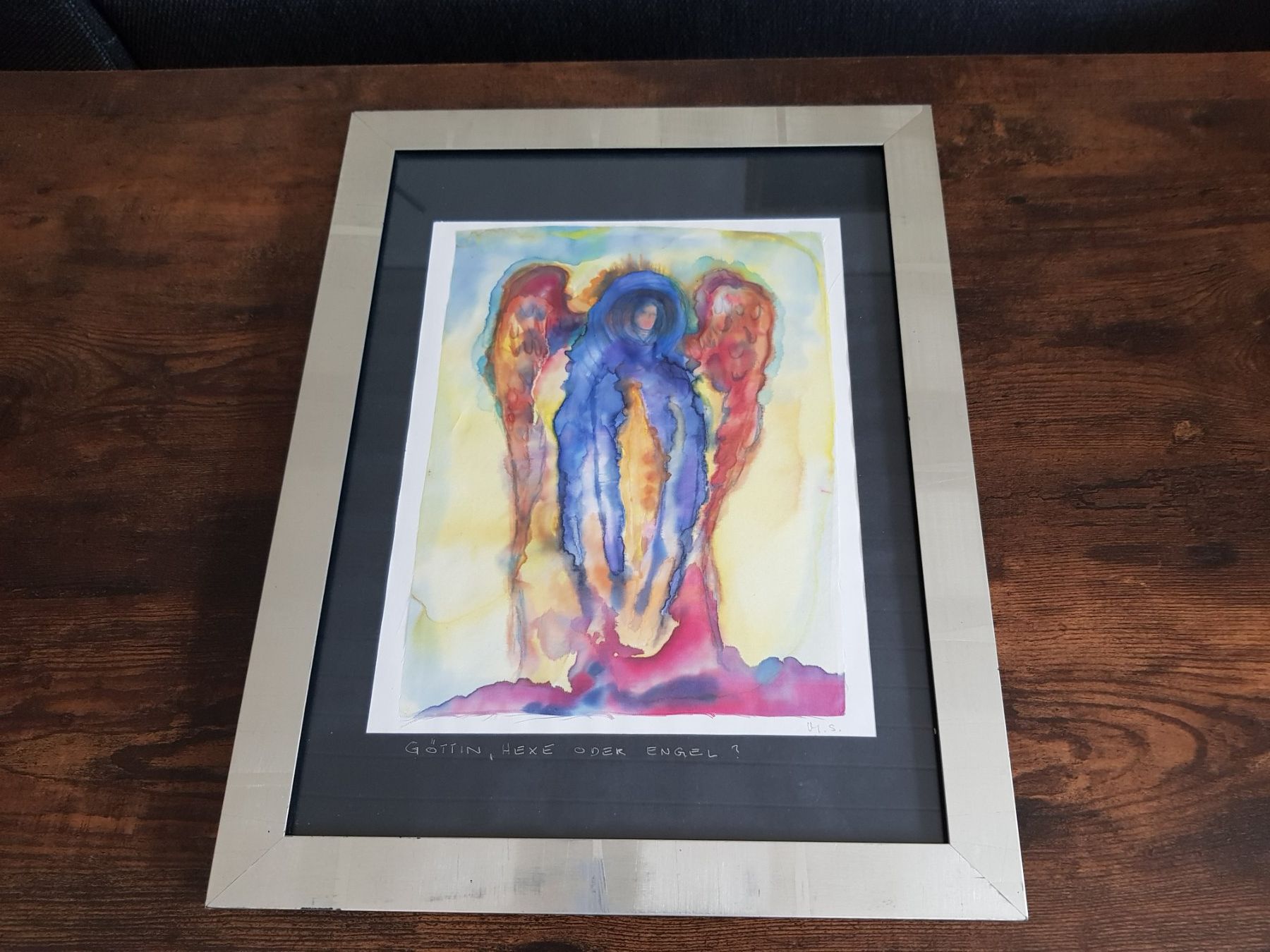 Dipinti: Aquarell auf Seide "Göttin, Hexe oder Engel?", signiert M.S. – Usato da Berneck venduto da heikodzint