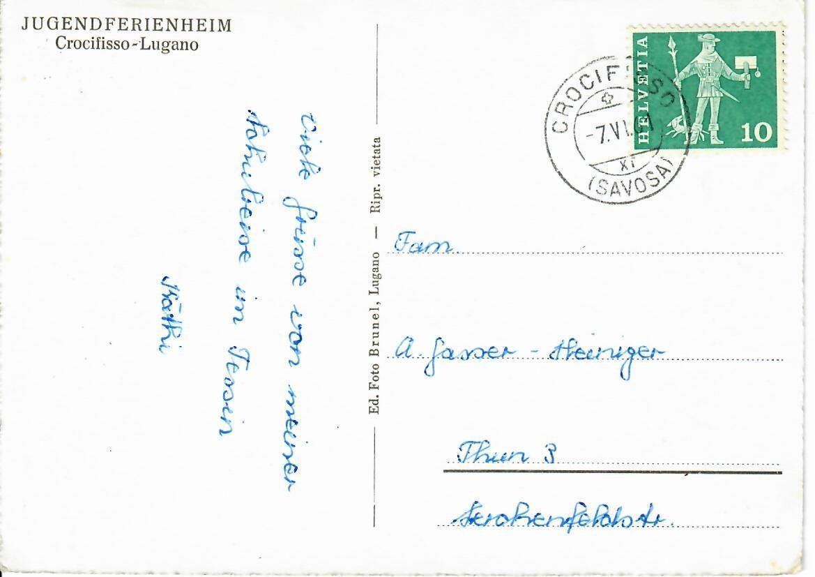 Cartoline postali: Jugendferienheim - Crocifisso Lugano – Usato da Hochdorf venduto da Ziegel-16 1