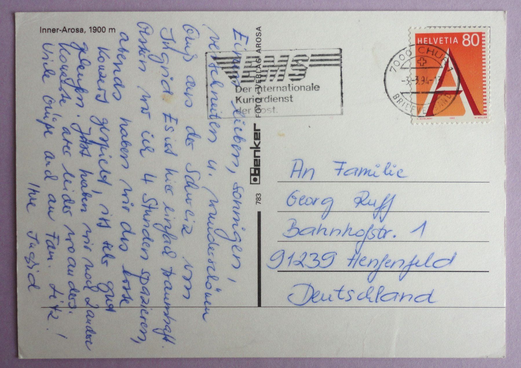 Cartoline postali: Inner-Arosa, 1900 m – Usato da Fétigny venduto da Billy2miny 1