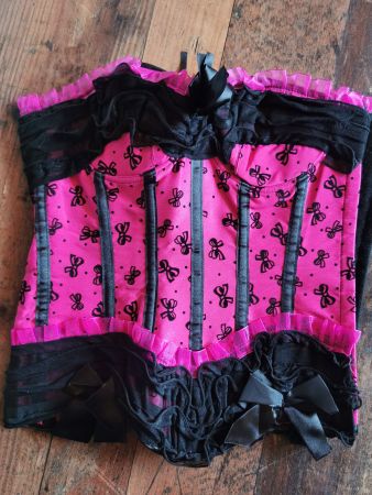 Corsage pink/schwarz *NEU* Rüschchen S