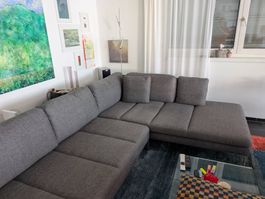 Ecksofa rechts graumelierter Stoff