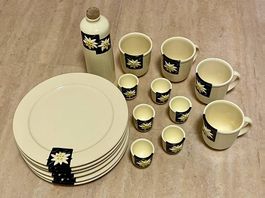 Edelweiss Geschirr Set v. Spring Tasse Teller Flasche Becher