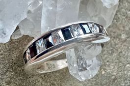 925 Silber Designring schwarze und klare Zirkonia Gr. 58