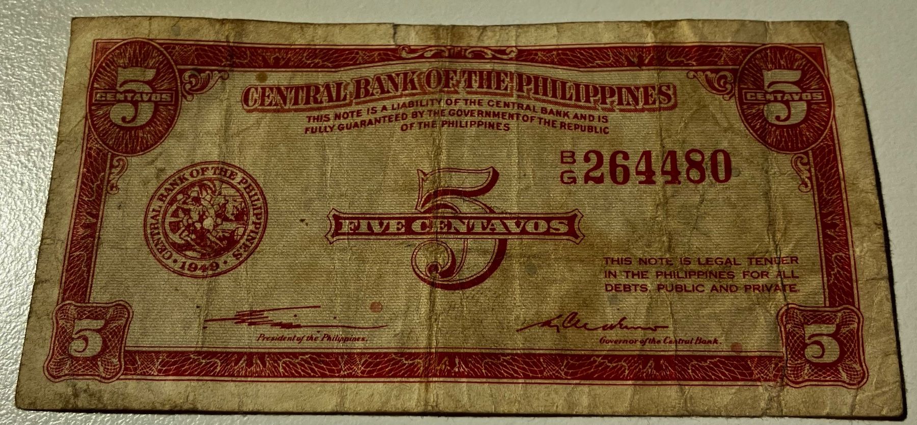 Billets de banque: Philippinen 5 Centavos 1949 – D'occasion à Algetshausen par Carrhard