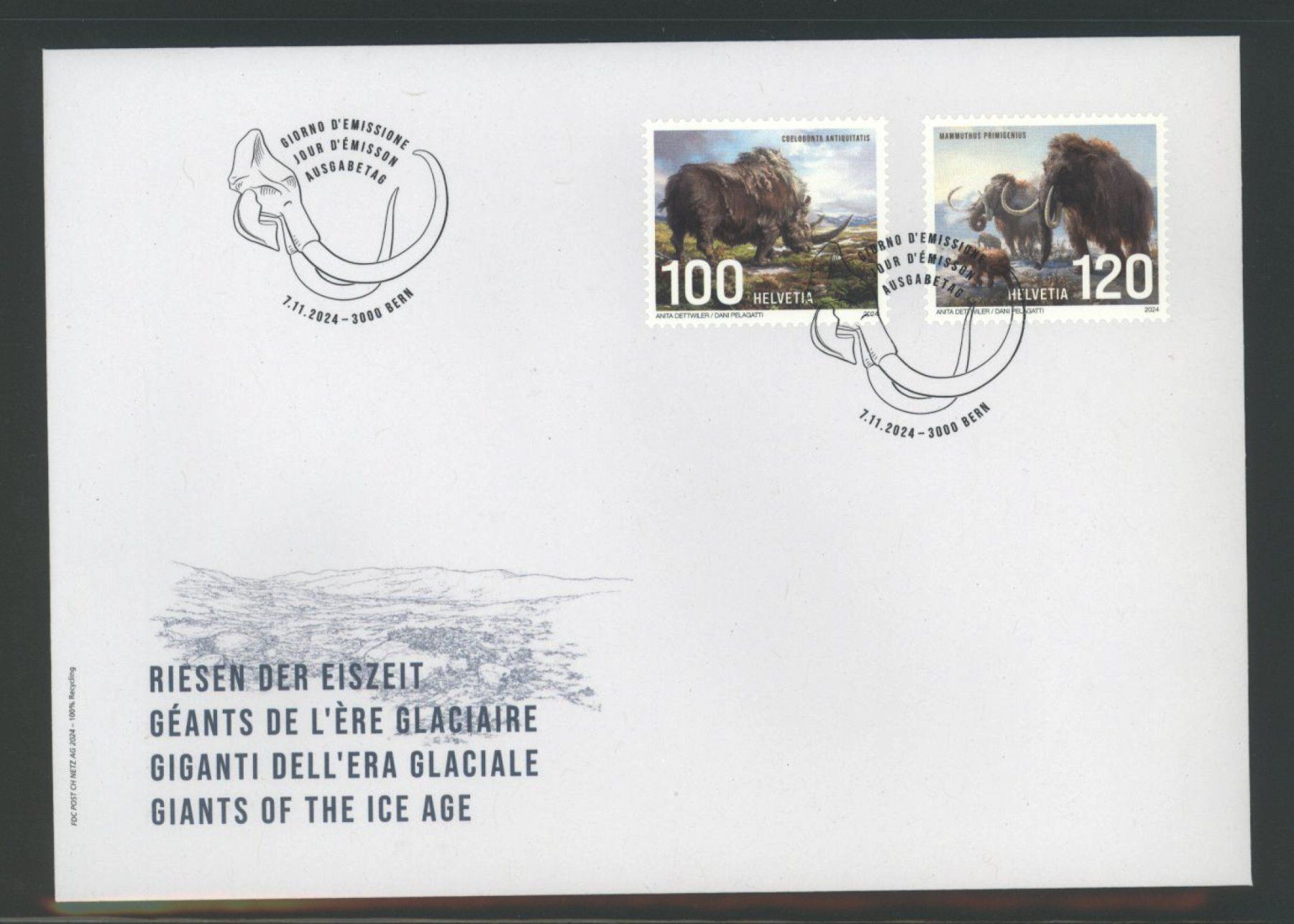 Alle Briefmarken: 2024, FDC, Sondermarken Riesen der Eiszeit – Gebraucht aus Willisau von Vollstempel