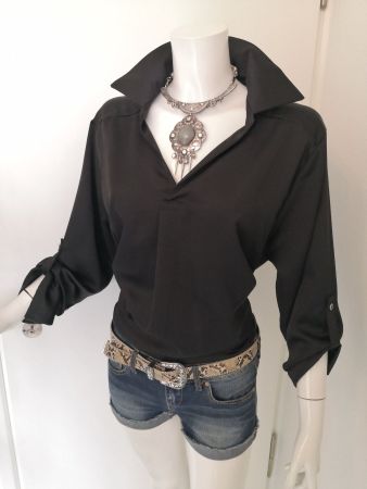 🤩MANGO SATIN BLUSE SCHWARZ, MIT ÄRMEL-BAND, NEU
