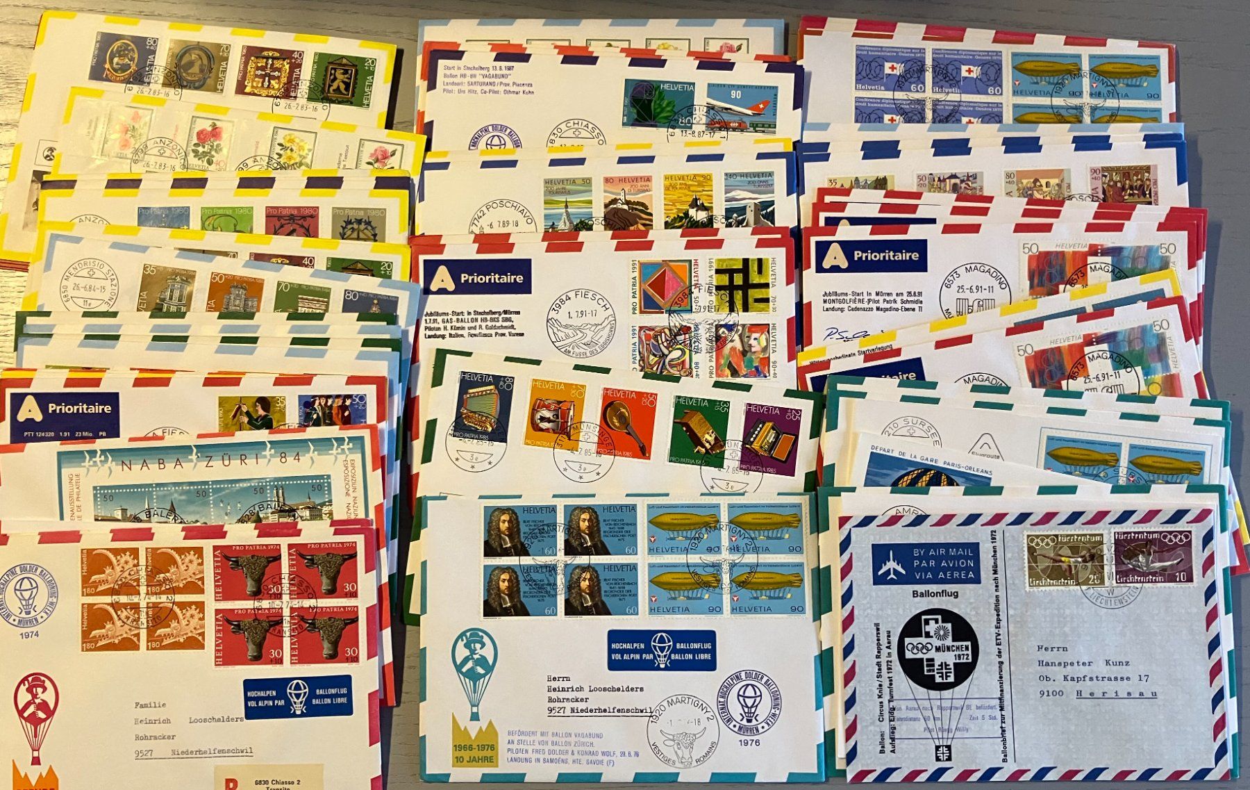 Alle Briefmarken: 56 Ballonpost-Briefe – Gebraucht aus Eschlikon TG von PhilCon