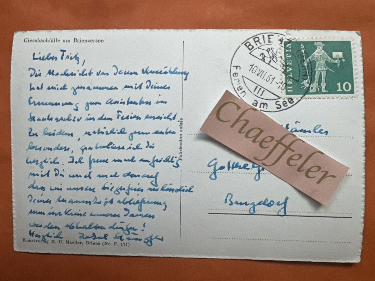 Ansichtskarten: 1961 Giessbachfälle Brienzersee – Gebraucht aus Zürich von Chaeffeler 1