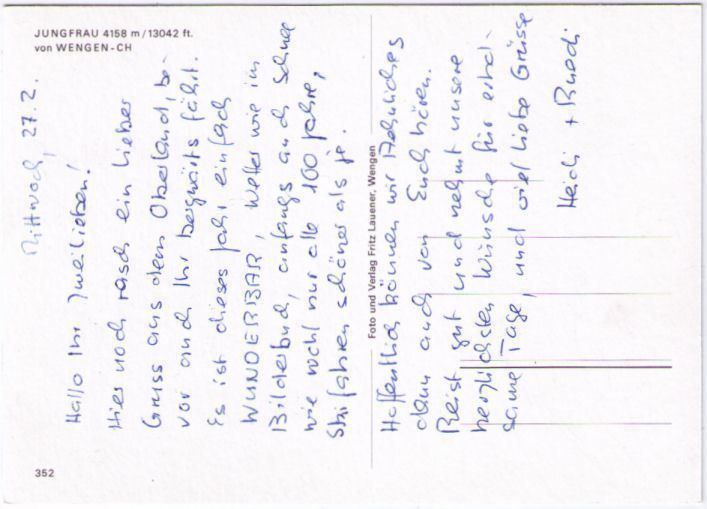 Cartoline postali: Wengen - Jungfrau – Usato da Binningen venduto da Mountainrider 1