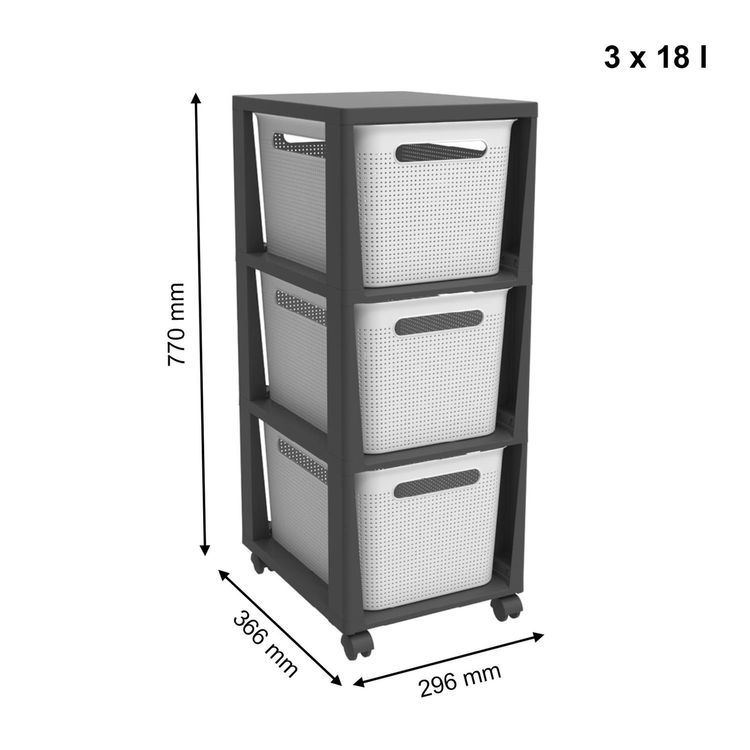Rotho Tower Brisen Design ladekast 3x16L met Wielen Cappuccino
