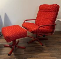 Stahlrohr Sessel mit Fusshocker, 80er Jahre Design
