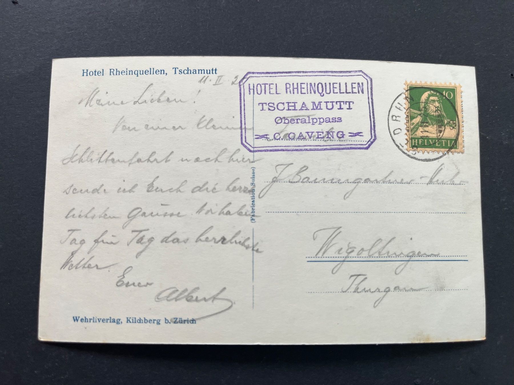 Cartoline postali: Hotel Rheinquellen, Tschamutt, Oberalppass – Usato da Ostermundigen venduto da DaxKarten-75 1