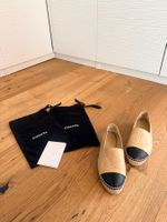 100% ORIGINAL CHANEL ESPADRILLES BEIGE BLACK LEATHER MIT RG