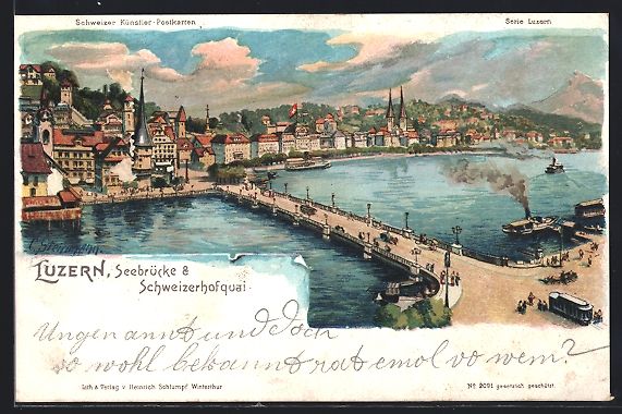 Cartoline postali: C. Steinmann: Luzern, Seebrücke, Schwei – Usato da Berlin venduto da bartko-reher