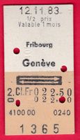 KARTON BILLETT, FRIBOURG - GENÈVE, 2.KLASSE, RETOUR, HALBTAX