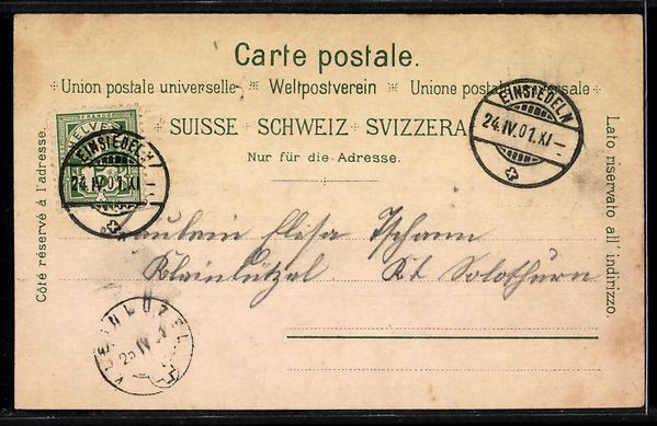Cartoline postali: Lithographie Einsiedeln, Klosteransicht mit Pilgerprozession – Usato da Berlin venduto da bartko-reher 1