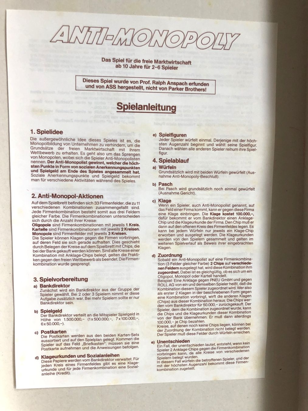 Giochi: ANTI-MONOPOLY - ASS - Nr.2145/2 – Nuovo (secondo la descrizione) da Schaffhausen venduto da durruti 2