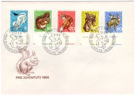 Pro Juventute Serie 1966 mit TAB (fr) auf offiziellem FDC