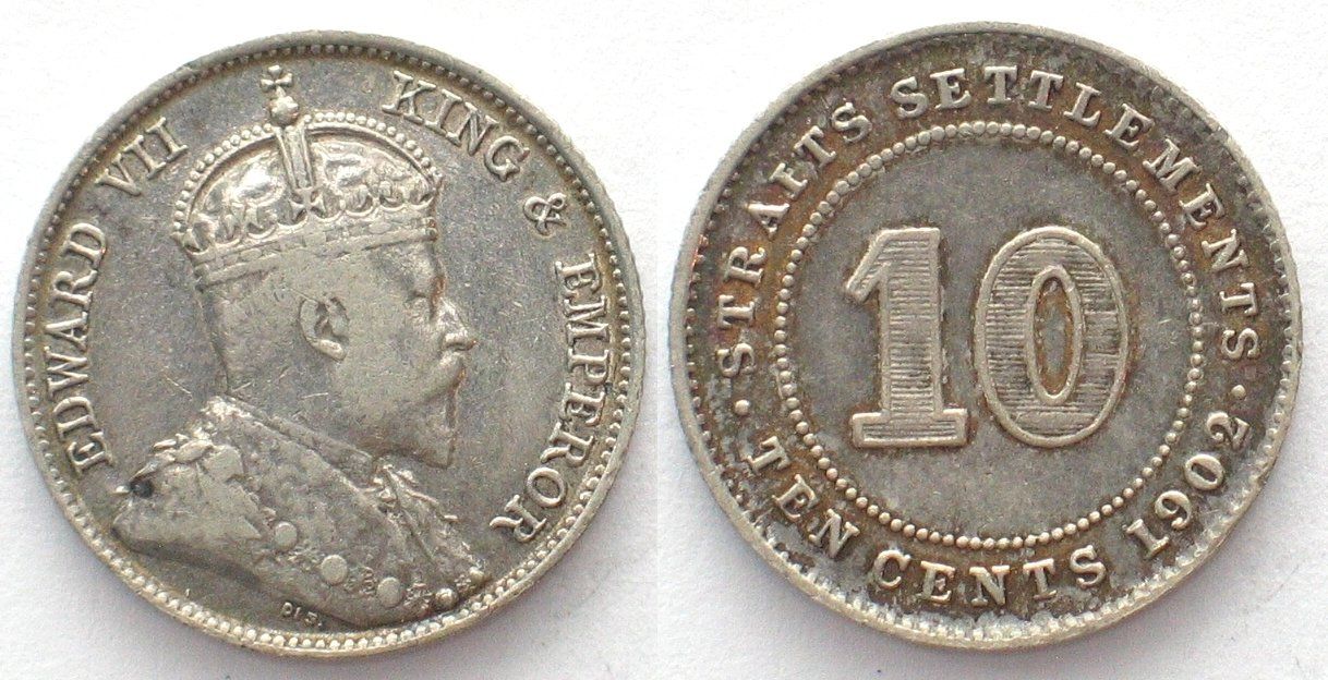 Tutti le monete: STRAITS SETTLEMENTS 10 Cents 1902 EDWARD VII. Silber – Usato da Riehen venduto da sesambestcoins2004