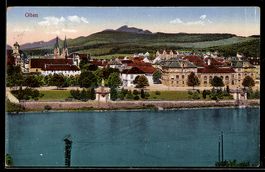 AK Olten, Panorama mit Flussufer und Kirchtürmen
