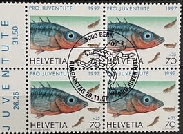 Pro Juventute 1997 Briefmarke 4er Block Fisch & Frosch Ausga