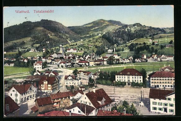Cartoline postali: AK Wattwil, Totalansicht mit Umgebung – Usato da Berlin venduto da bartko-reher