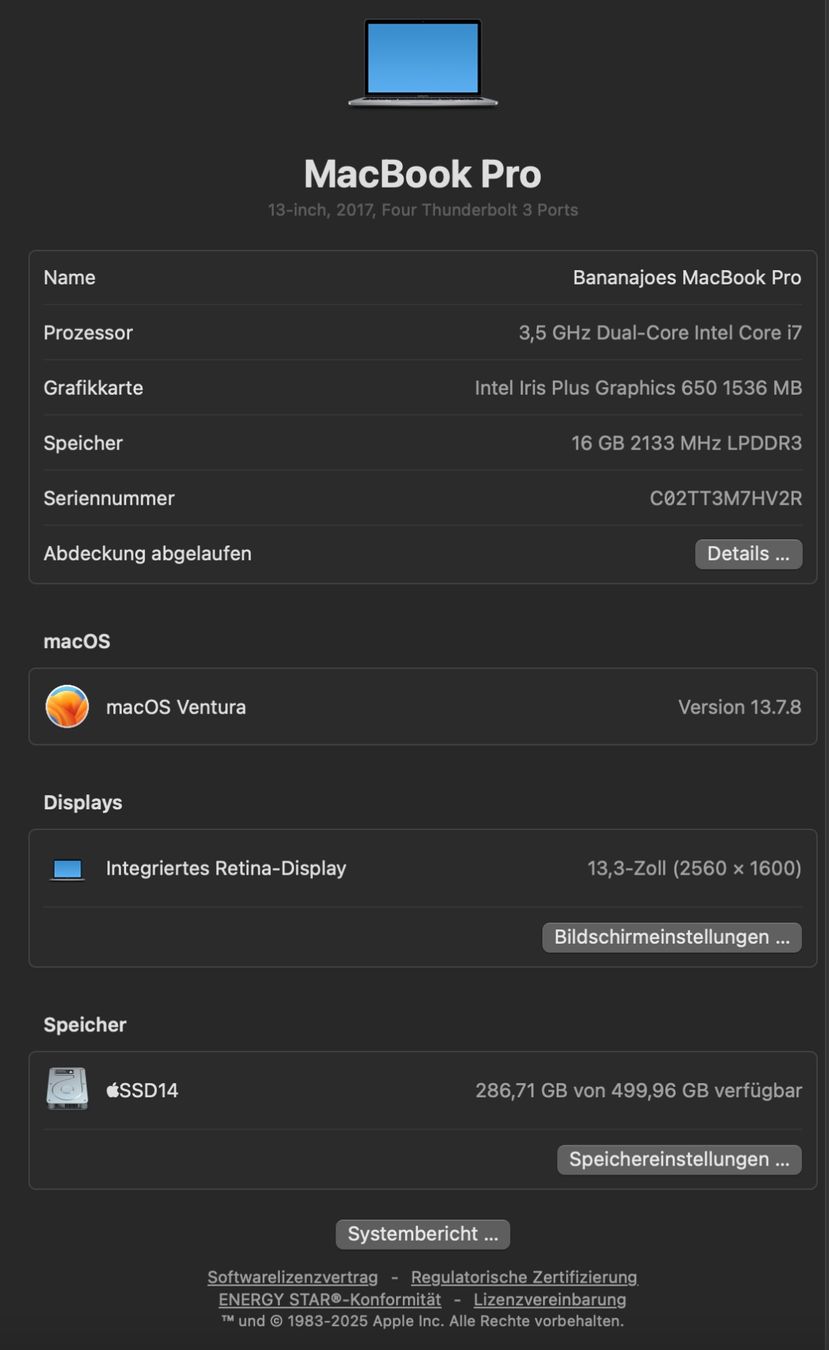 Apple Notebook: MacBook Pro (MBP14,2 Mid 2017 - Retina mit Touchbar) – Usato da Beckenried venduto da Aloisius_1991 2