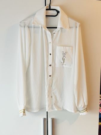Damenbluse Yves Saint Laurent weiss mit Logo Grösse M
