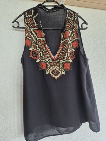 Sommer Boho Top ärmellos schwarz rot gemustert