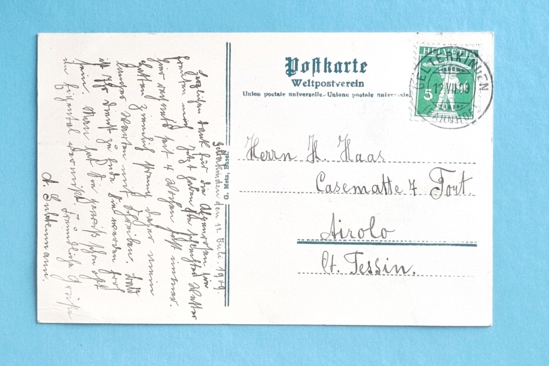 Cartoline postali: Gelterkinden - Dorfansicht - 1909 – Usato da Rothrist venduto da RROENK 1
